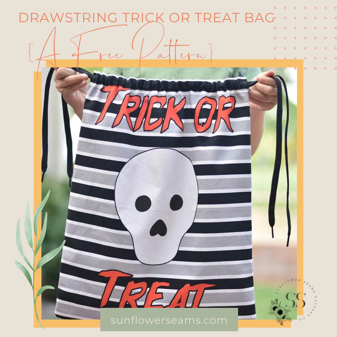 Drawstring Trick or Treat Bag {A FREE Pattern}